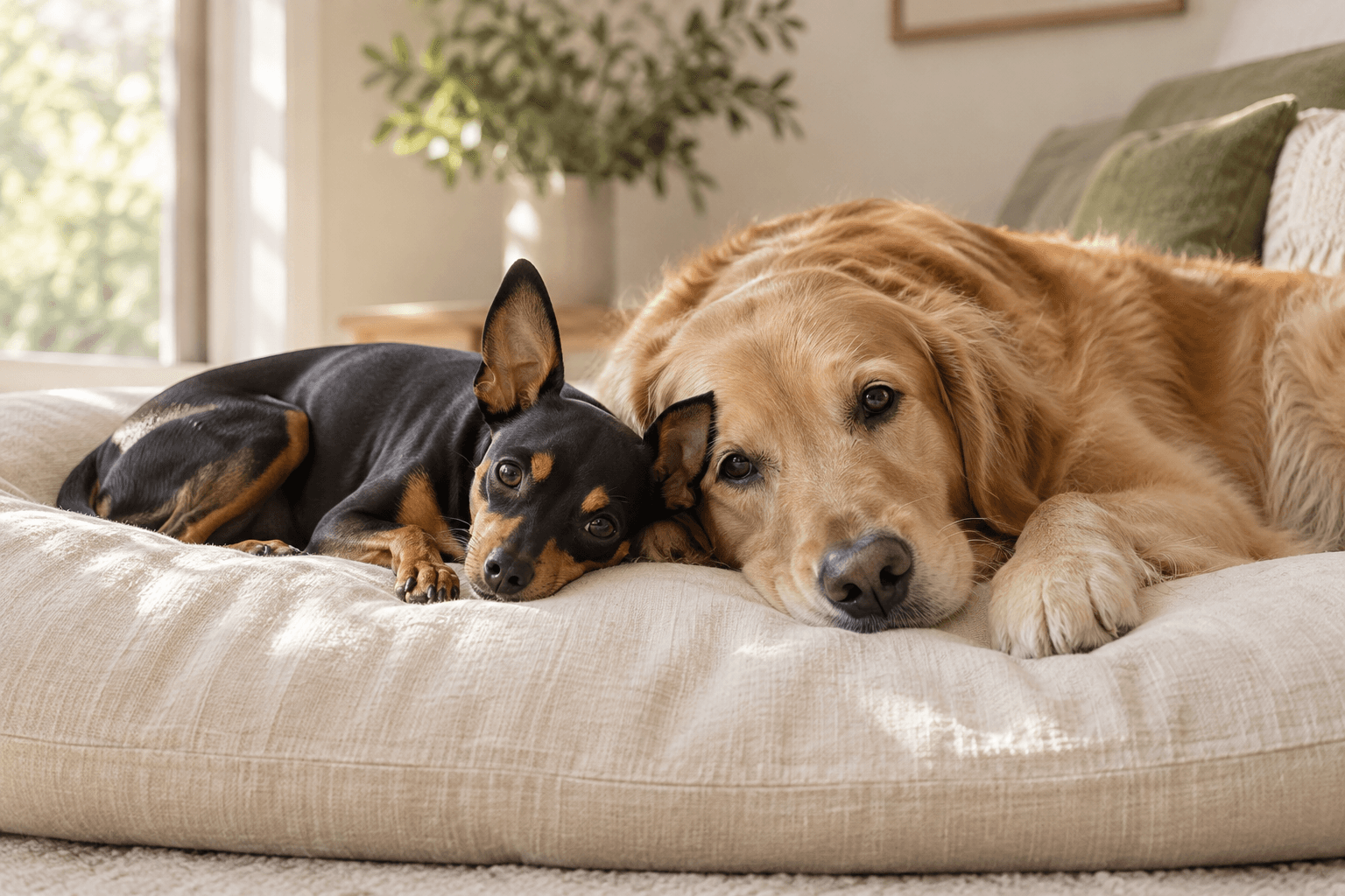 Mascotas acompañadas en casa; imagen generada para Mivuna