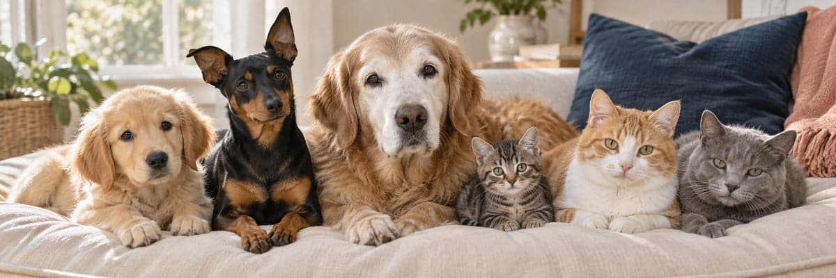 Mascotas acompañadas en casa; imagen generada para Mivuna